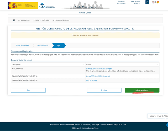 Botón Submit para enviar la solicitud